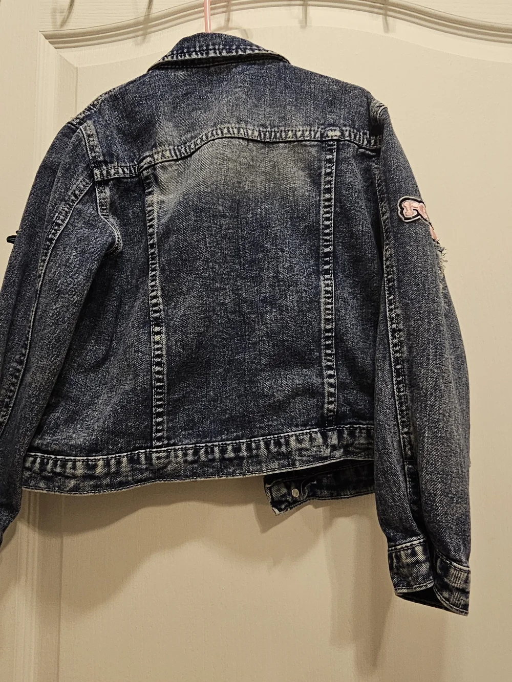SHEIN Dark Blue Embroidered Patch Denim Jacket for Kids
